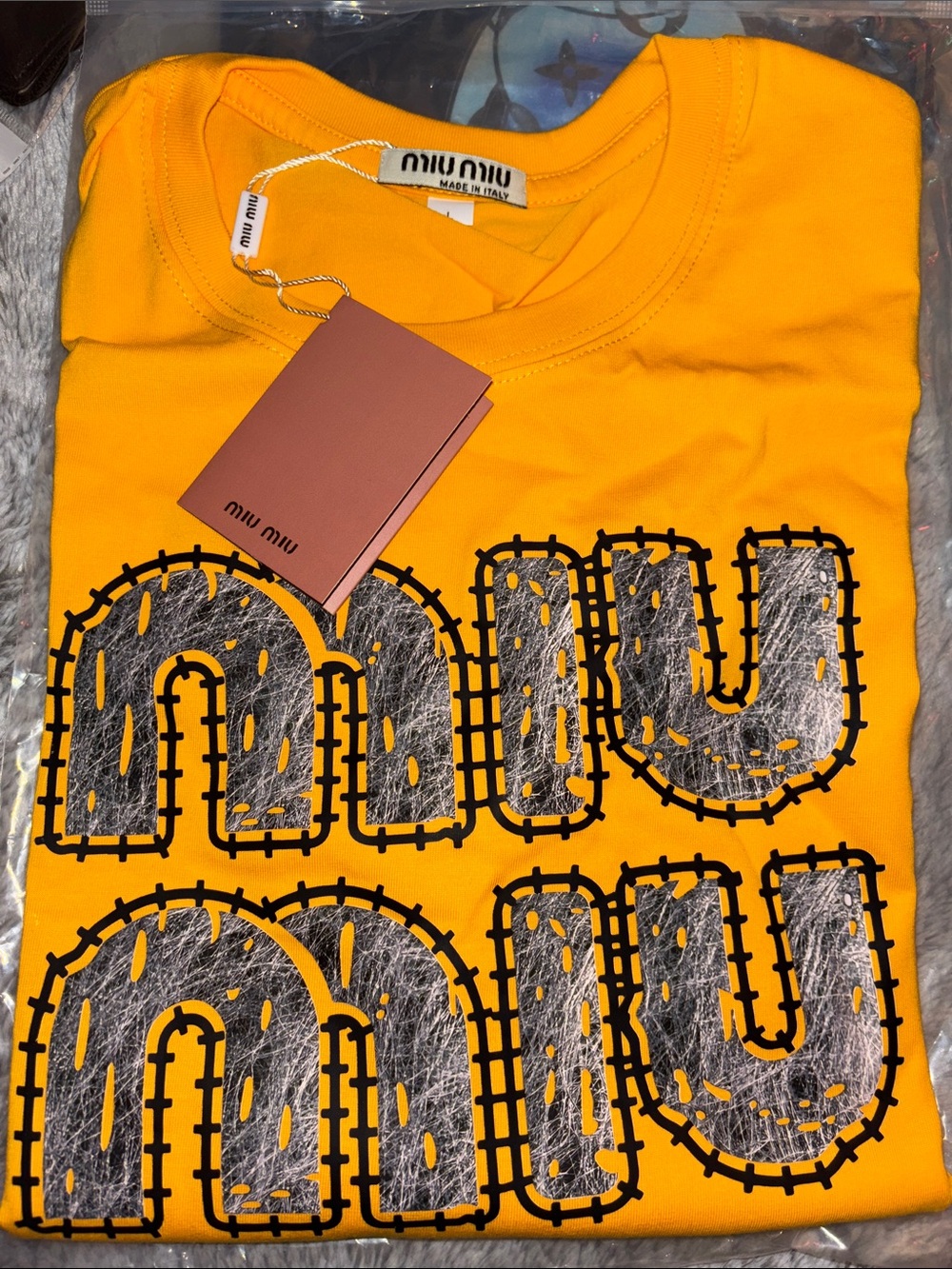 Miu Miu Bright Yellow Graphic Logo Tee